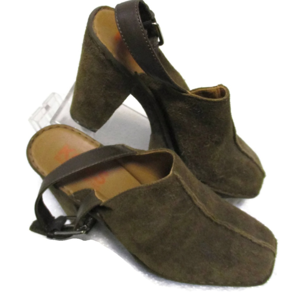 Michael Kors Brown Green Suede Chuncky Heels Shoes